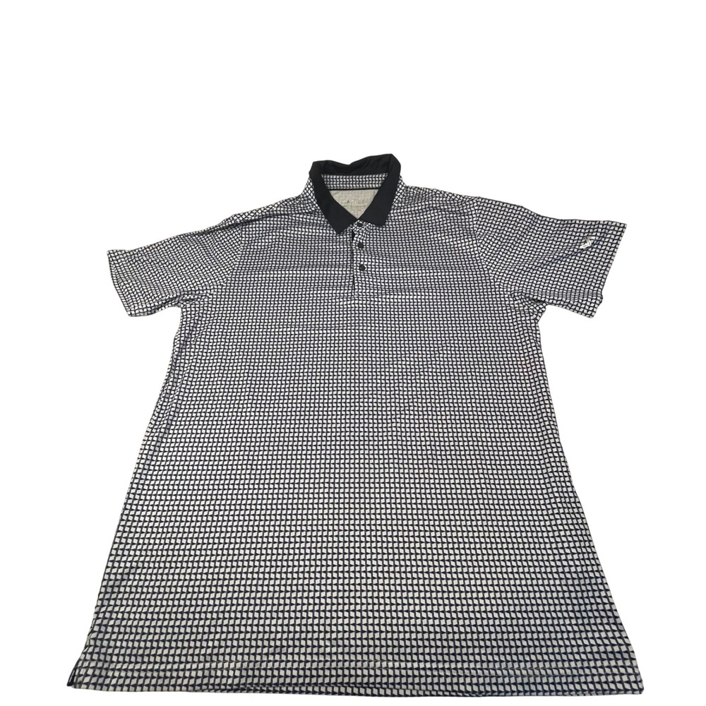 Maelreg Mens Performance Polo Shirt Large Navy White Geometric Golf Short Sleeve